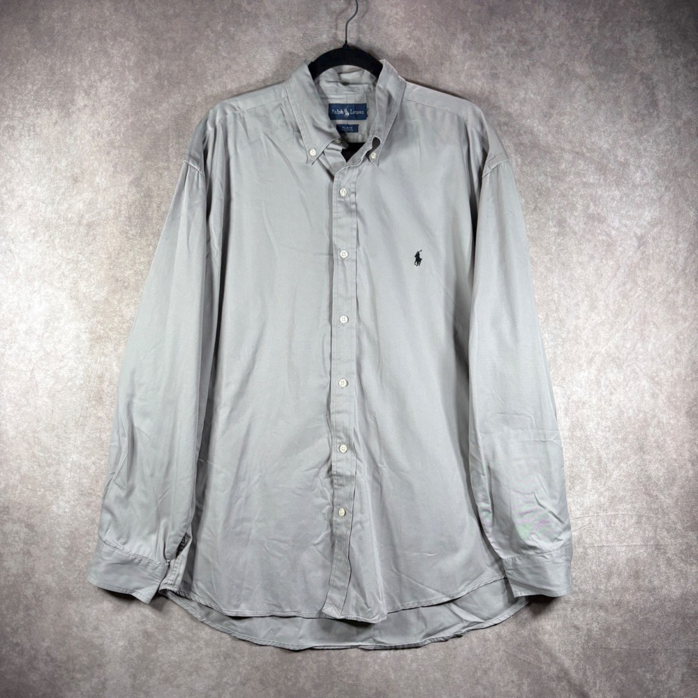 Ralph Lauren Button Down Shirt Mens XL Gray Blake Long Sleeve Cotton Classic